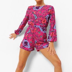 Floral Print Balloon Sleeve Romper